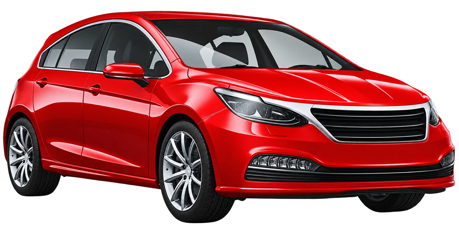 Voiture compacte rouge, vue de trois quarts avant